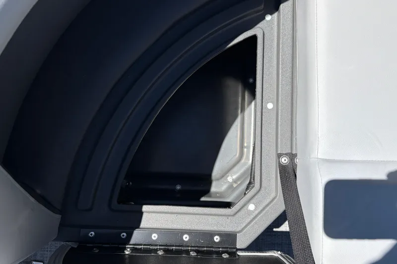 Slide: The Image of Storage compartment on 2026 Sun Tracker Party Barge 18 DLX pontoon boat. - 27