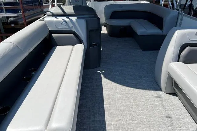 Slide: The Image of 2026 Sun Tracker Party Barge 18 DLX interior with spacious seating and modern design. - 3
