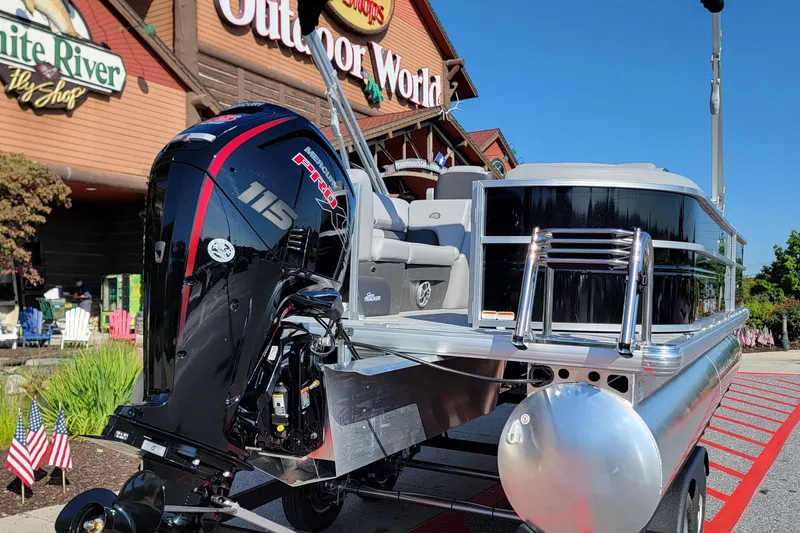 Slide: The Image of 2026 Sun Tracker Party Barge 22 DLX with spacious seating and modern design. - 3