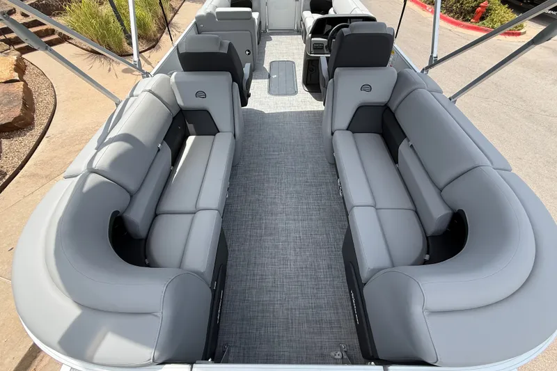 Slide: The Image of 2026 Sun Tracker Party Barge 22 XP3 interior with spacious seating and modern design. - 12
