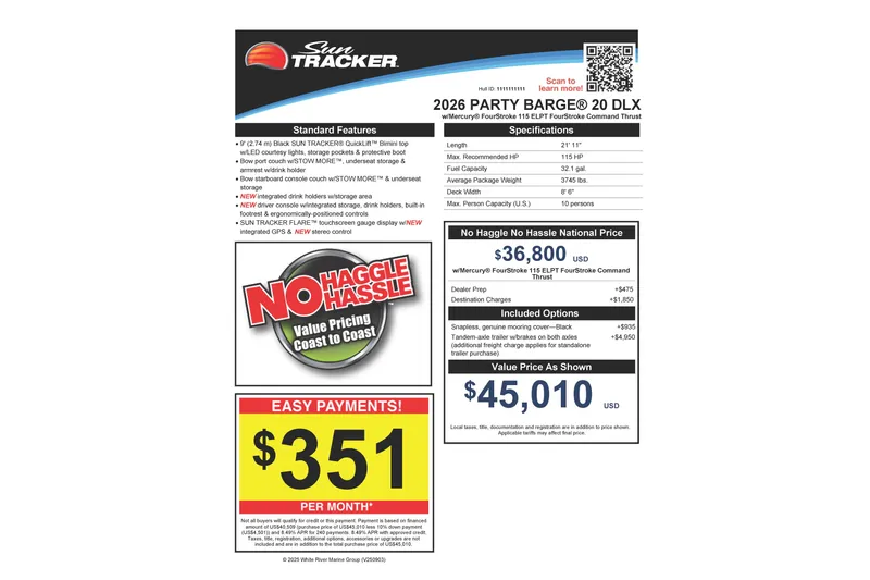 Slide: The Image of 2026 Sun Tracker Party Barge 20 DLX specifications and pricing details. - 16