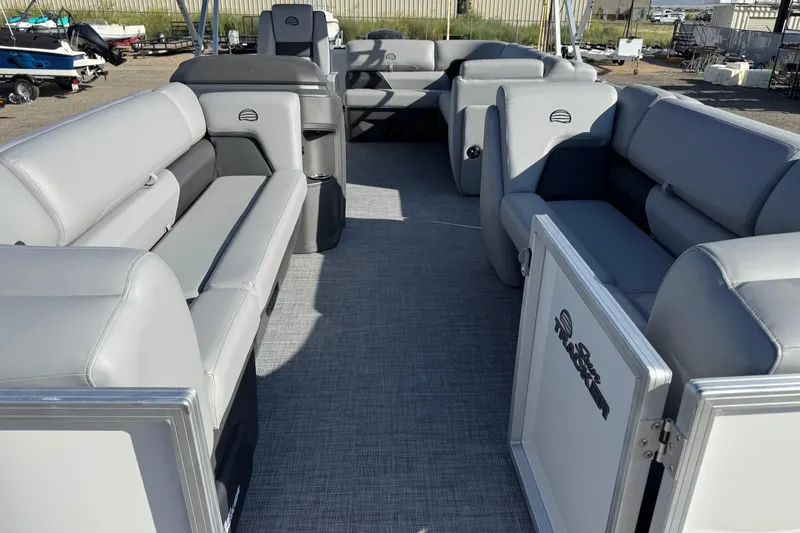 Slide: The Image of 2026 Sun Tracker Party Barge 20 DLX with spacious seating and modern design. - 7