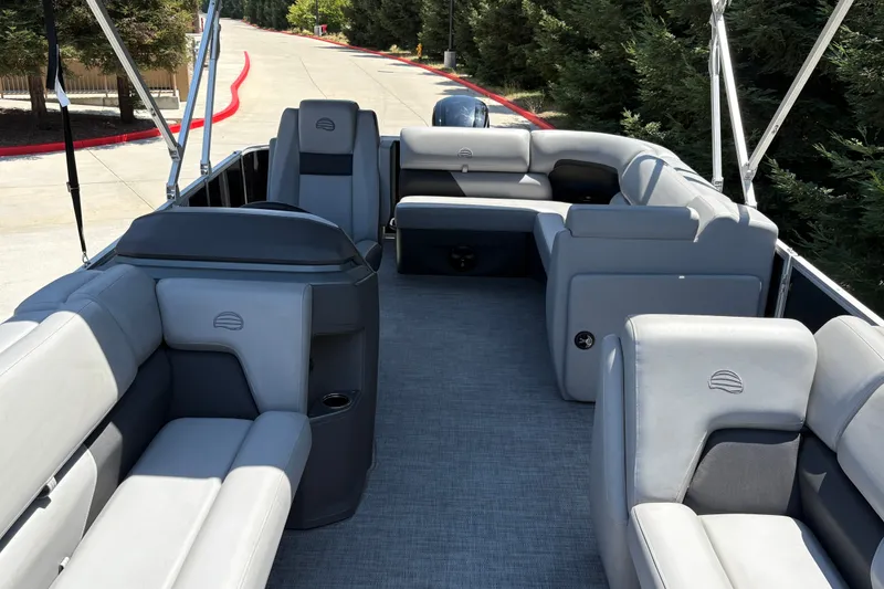 Slide: The Image of 2026 Sun Tracker Party Barge 20 DLX interior with spacious seating and modern design. - 33
