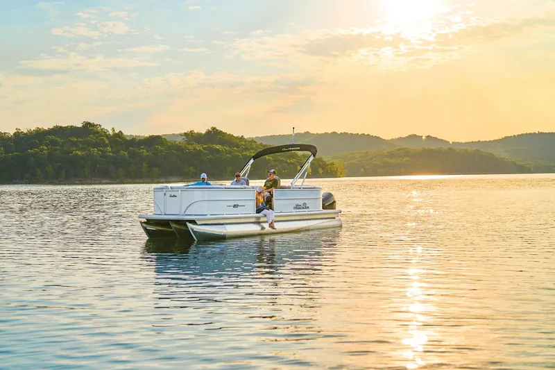 Slide: The Image of 2026 Sun Tracker Party Barge 22 XP3 interior with plush seating and modern design. - 2