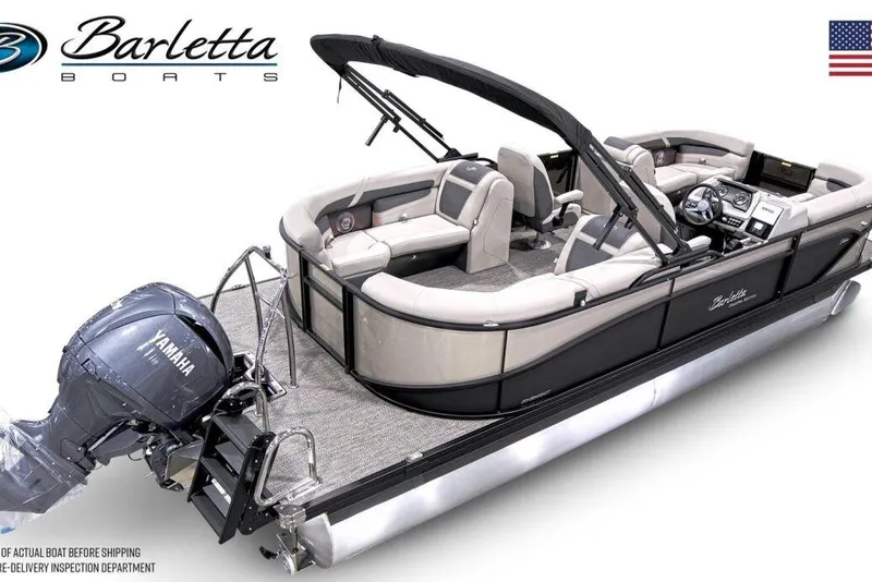Slide: The Image of 2025 Barletta Cabrio 22QC pontoon boat with Yamaha engine, featuring luxurious seating and modern design. - 3