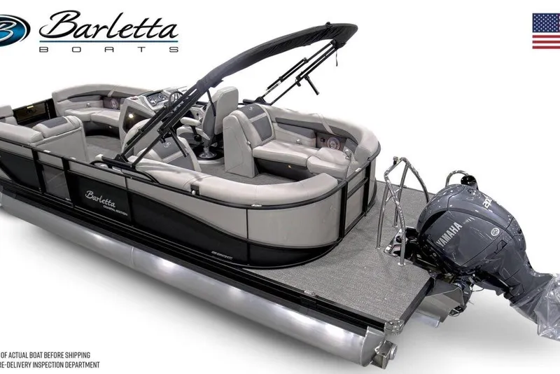 Slide: The Image of 2025 Barletta Cabrio 22QC pontoon boat with Yamaha outboard motor, featuring luxurious seating. - 5