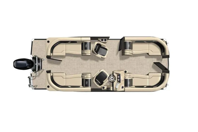 Slide: The Image of 2025 Barletta Cabrio 22QC pontoon boat, top view, beige seating layout. - 6