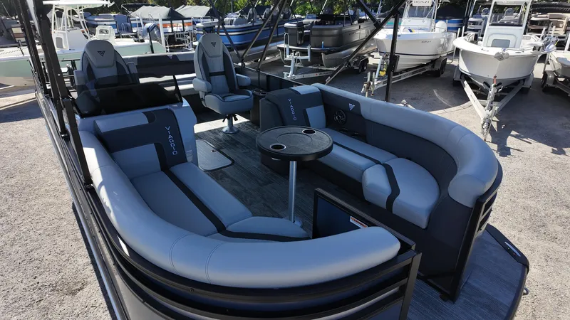 Slide: The Image of 2025 Viaggio X22S pontoon boat with luxurious seating and modern design. - 17