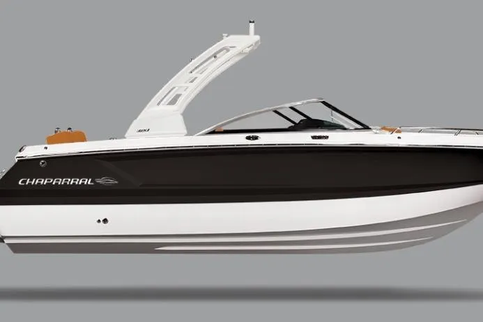 The Image of 2026 Chaparral 250 OSX boat displayed indoors, showcasing sleek design and modern features. - 0