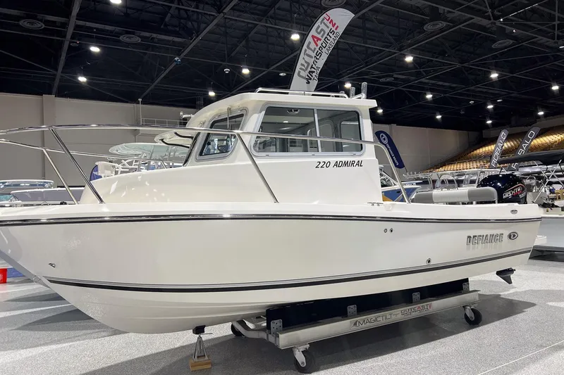 Slide: The Image of Ceiling view of 2026 Defiance Admiral 220 EX boat cabin with air conditioning unit. - 7