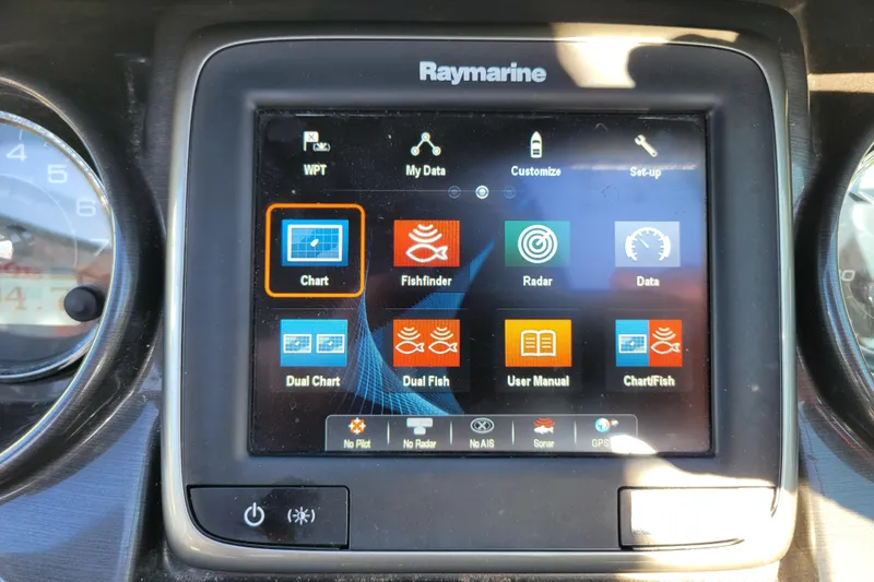 Slide: The Image of Raymarine navigation display on 2018 Monterey 278SS Super Sport boat dashboard. - 12