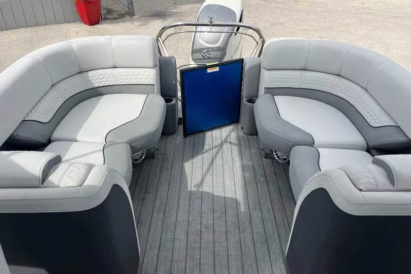 Slide: The Image of 2021 Godfrey Monaco 255 RL Tri Toon interior with luxurious seating and modern design. - 15