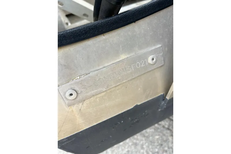 Slide: The Image of 2021 Godfrey Monaco 255 RL Tri Toon identification plate close-up. - 16