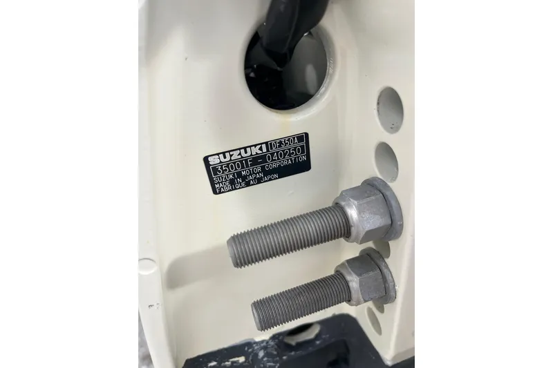 Slide: The Image of Close-up of Suzuki motor label on 2021 Godfrey Monaco 255 RL Tri Toon. - 17