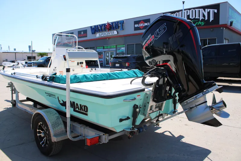 Slide: The Image of 2022 Mako 18 LTS boat with Mercury Pro XS engine at dealership. - 6