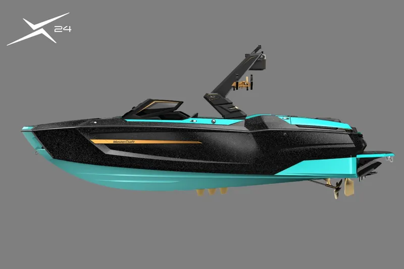 The Image of 2026 MasterCraft X24 boat on trailer at Performance Marine Watersports dealership. - 2