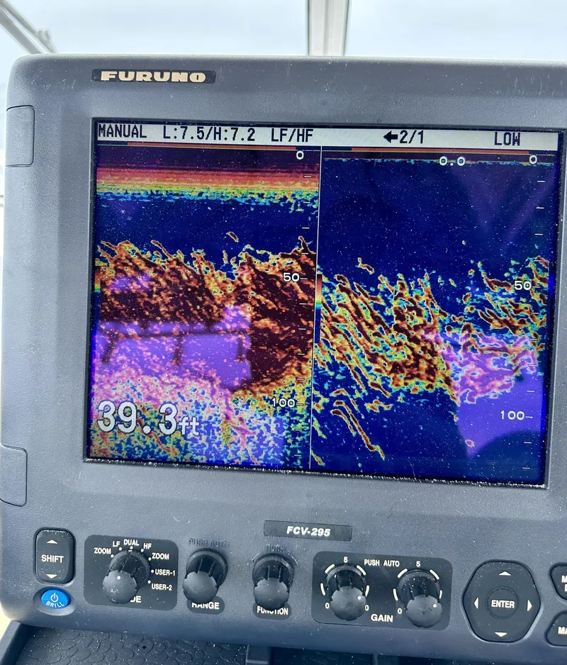 Slide: The Image of Fish finder display on a 2003 Grady-White Marlin 300 boat. - 17