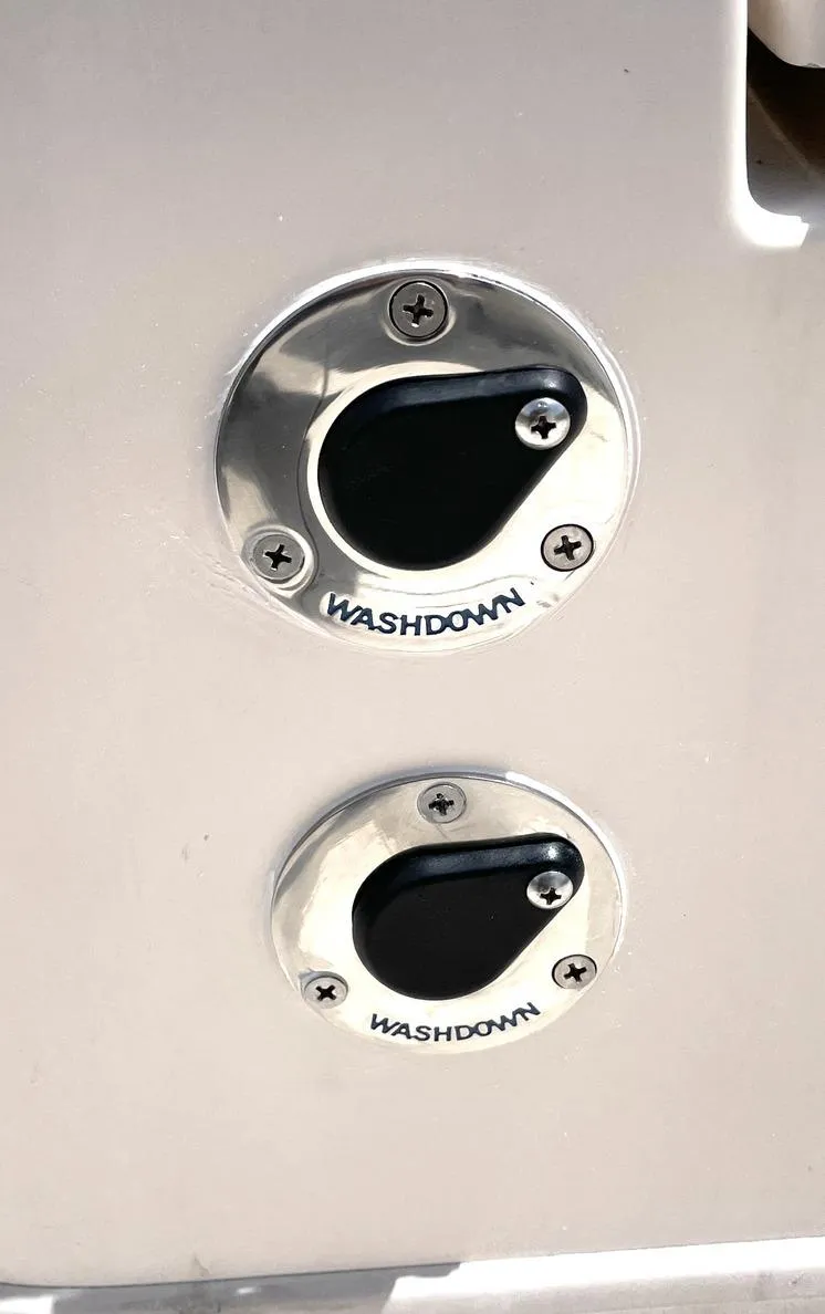 Slide: The Image of 2003 Grady-White Marlin 300 boat washdown outlets with stainless steel fittings. - 33