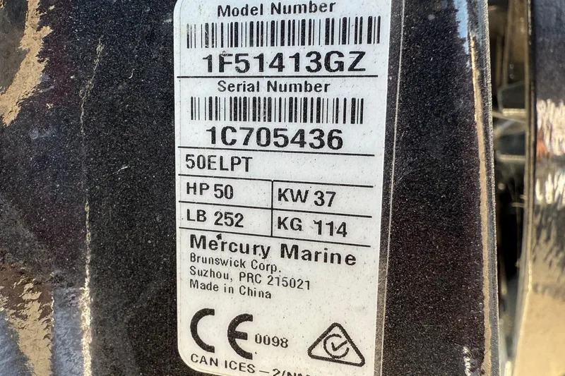 Slide: The Image of Label on a 2023 Ranger VS1665SC boat engine, showing model and serial numbers. - 18