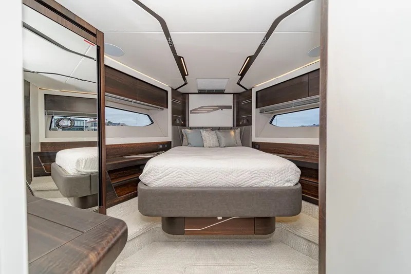 Slide: The Image of Luxurious interior of 2023 Sunseeker 65 Sport Yacht bedroom with modern design. - 42