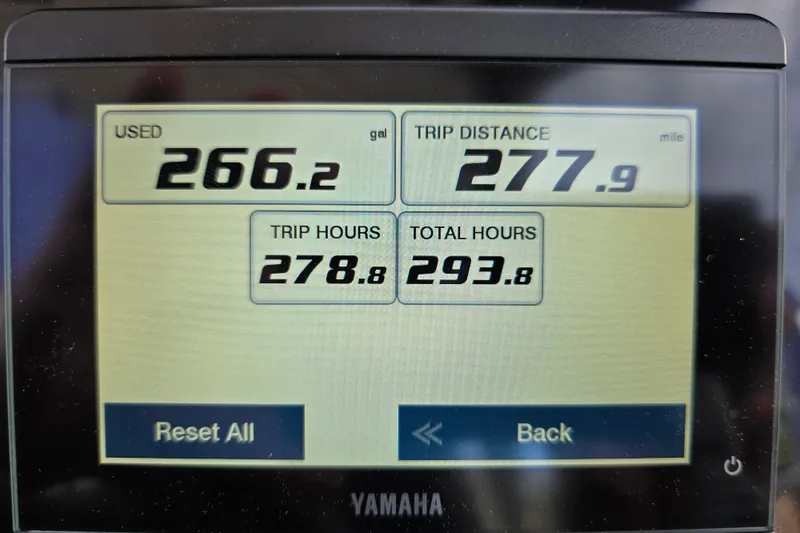 Slide: The Image of Display screen showing fuel usage, trip distance, and hours for 2023 Jeanneau NC Sport 795 Series 2. - 31