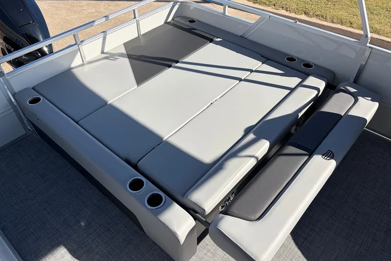 Slide: The Image of 2026 Sun Tracker Party Barge 22 RF XP3 with spacious seating and cup holders. - 44