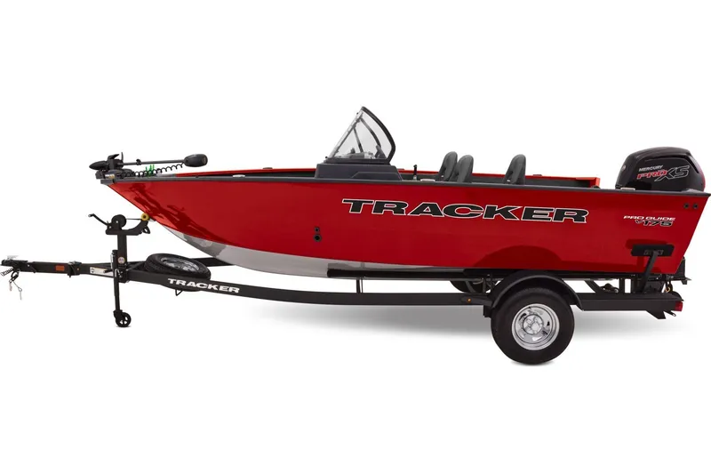 Slide: The Image of 2026 Tracker Pro Guide V-175 WT boat on trailer, parked on grass. - 5