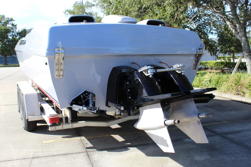 Slide: The Image of 2007 Chaudron 41 SS boat on trailer, rear view showing dual propellers. - 15