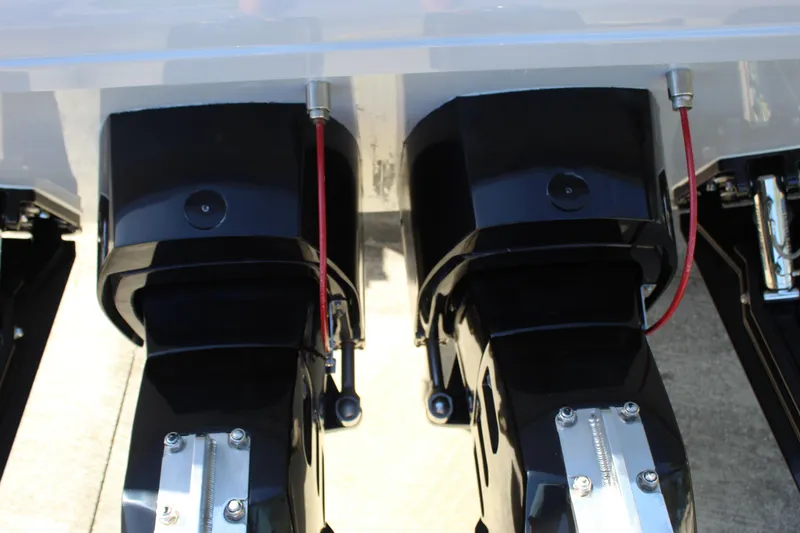 Slide: The Image of Close-up of 2007 Chaudron 41 SS boat engines with red cables. - 21