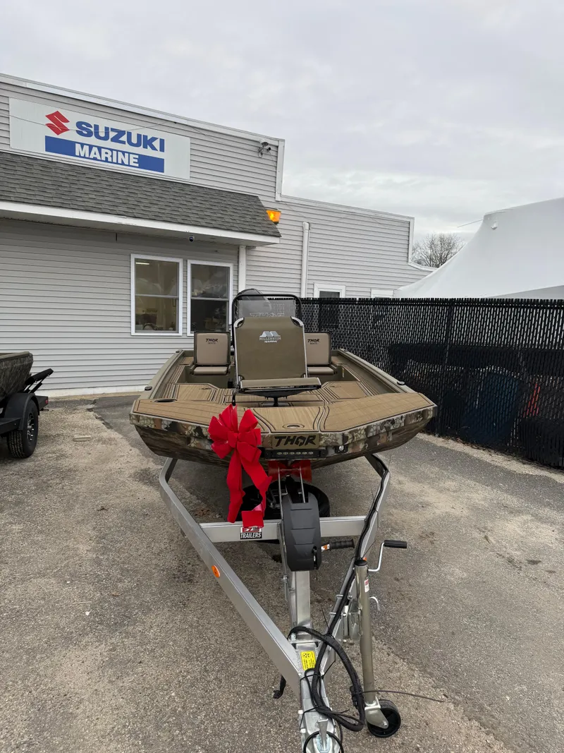 Slide: The Image of Thor 1900 boat, 2025 model, displayed at Suzuki Marine dealership. - 4