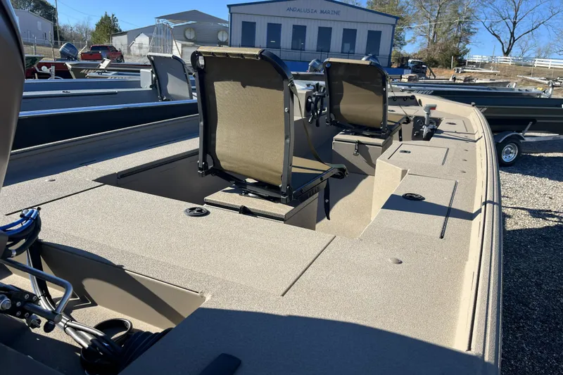Slide: The Image of 2025 Alweld 1752PF boat with seating, displayed outdoors at Andalusia Marine. - 9