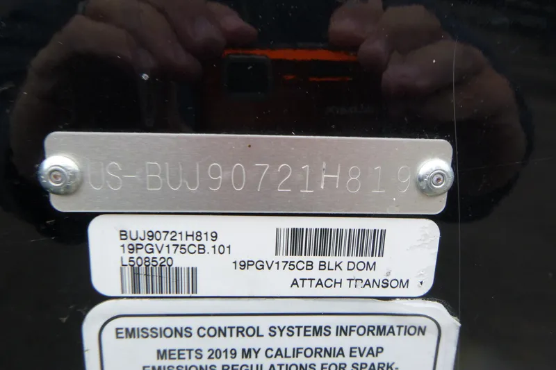 Slide: The Image of 2019 Tracker Pro Guide V-175 Combo serial and emissions information plate. - 20