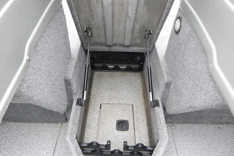 Slide: The Image of 2019 Tracker Pro Guide V-175 Combo boat storage compartment with hydraulic lift supports. - 9