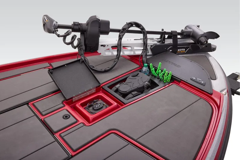 Slide: The Image of Manufacturer Provided Image: 2026 Nitro Z20 XL boat, top view, red and gray design, dual seats, outboard motor. - 13