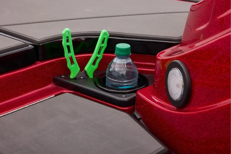 Slide: The Image of Manufacturer Provided Image: Organized storage compartments in a 2026 Nitro Z20 XL boat, featuring tackle boxes and bottles. - 29