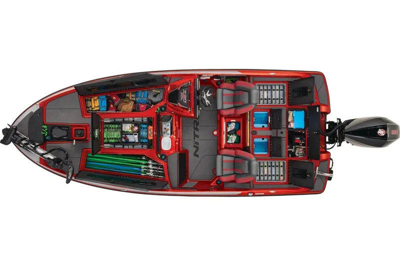 Slide: The Image of Interior storage compartment of 2026 Nitro Z20 XL boat, featuring cup holders and sleek design. - 6