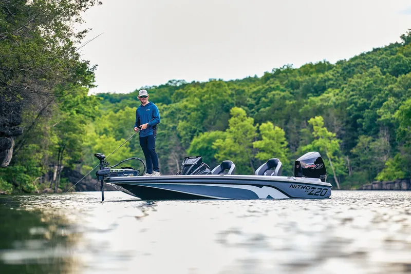 Slide: The Image of Manufacturer Provided Image: 2026 Nitro Z20 XL boat with powerful outboard motor and sleek red design. - 70