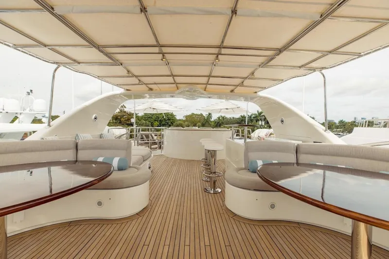 Slide: The Image of Luxurious 2007 Benetti 120 Classic yacht deck with elegant seating and canopy. - 16