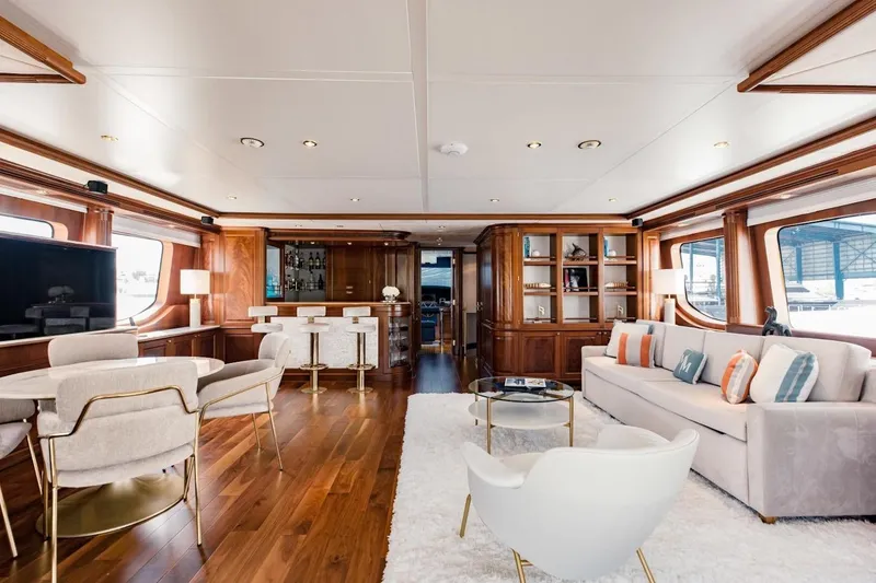 Slide: The Image of Luxurious interior of 2007 Benetti 120 Classic yacht with elegant furnishings and wooden accents. - 33