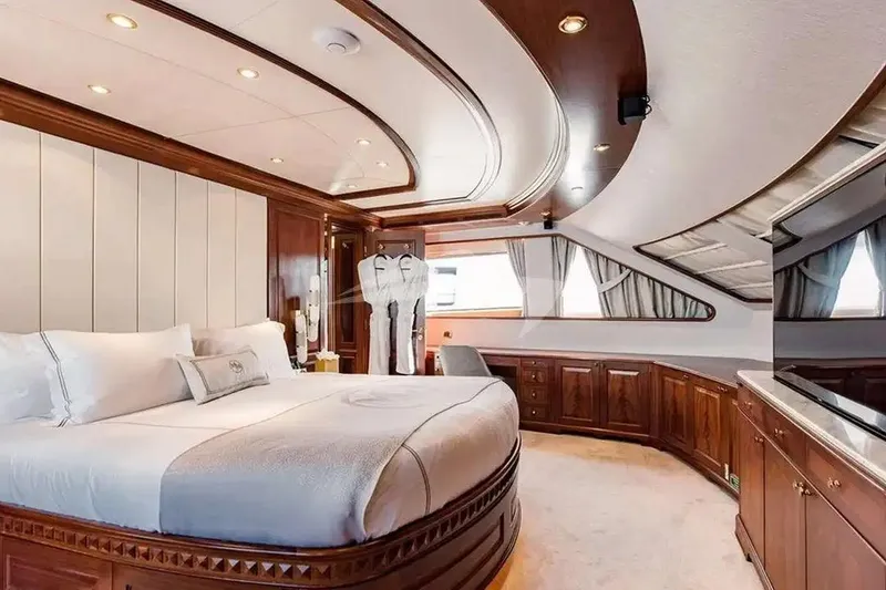 Slide: The Image of Luxurious bedroom interior of 2007 Benetti 120 Classic yacht with elegant wood finishes. - 37