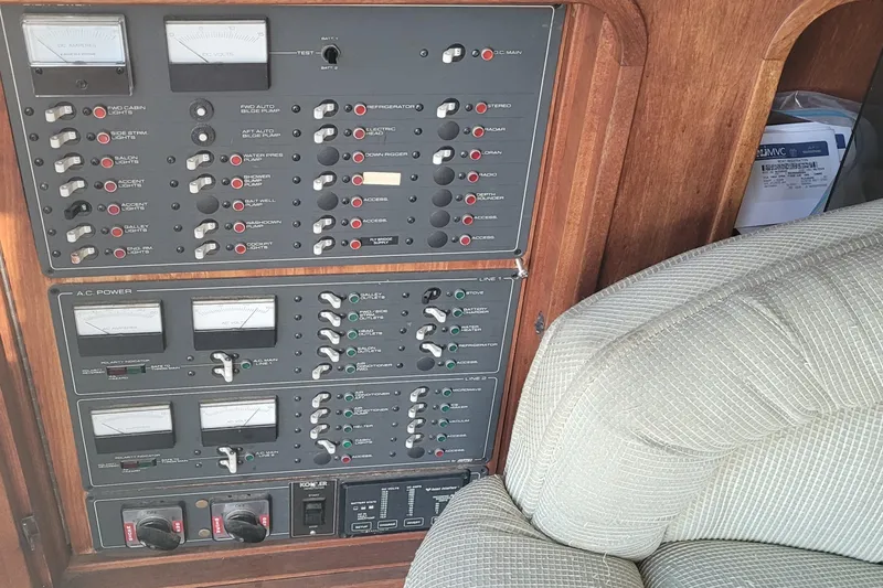 Slide: The Image of Electrical control panel on a 1988 Tiara Yachts 3600 Convertible boat. - 29