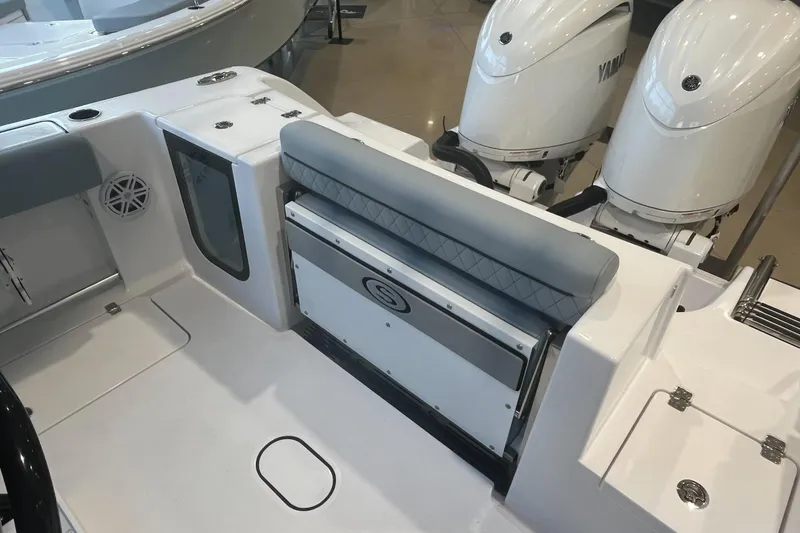 Slide: The Image of 2026 Sportsman Open 252 Center Console boat interior with dual Yamaha engines. - 3