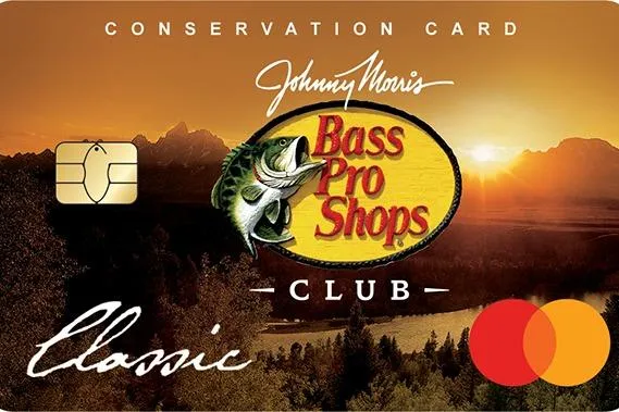 Slide: The Image of Bass Pro Shops Classic Conservation Card with sunset mountain background and Mastercard logo. - 29