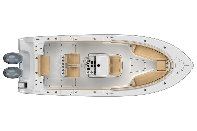 Slide: The Image of Manufacturer Provided Image: 2025 Sportsman Open 262 Center Console boat, top view, dual engines, spacious seating. - 9