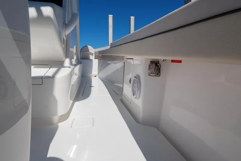 Slide: The Image of 2024 Valhalla Boatworks V-33 interior, showcasing sleek white design and modern features. - 32