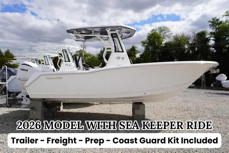The Image of 2026 Tidewater 232 LXF boat with 300 HP Yamaha outboard, white, displayed at Jim's Marine. - 0