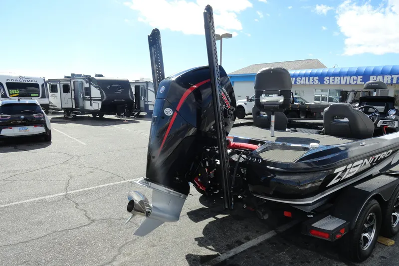 Slide: The Image of 2021 Nitro Z19 Pro boat with powerful outboard motor in dealership lot. - 21