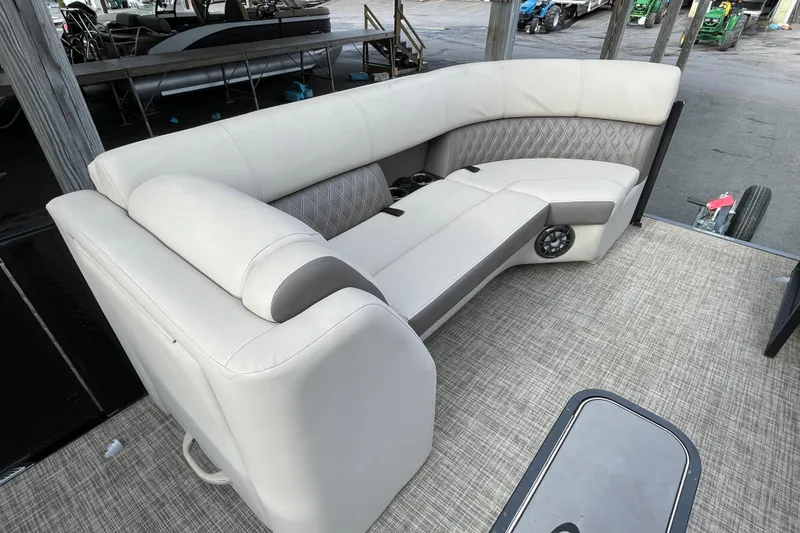 Slide: The Image of Luxurious seating on 2021 Harris Sunliner 230 pontoon boat with elegant upholstery. - 16