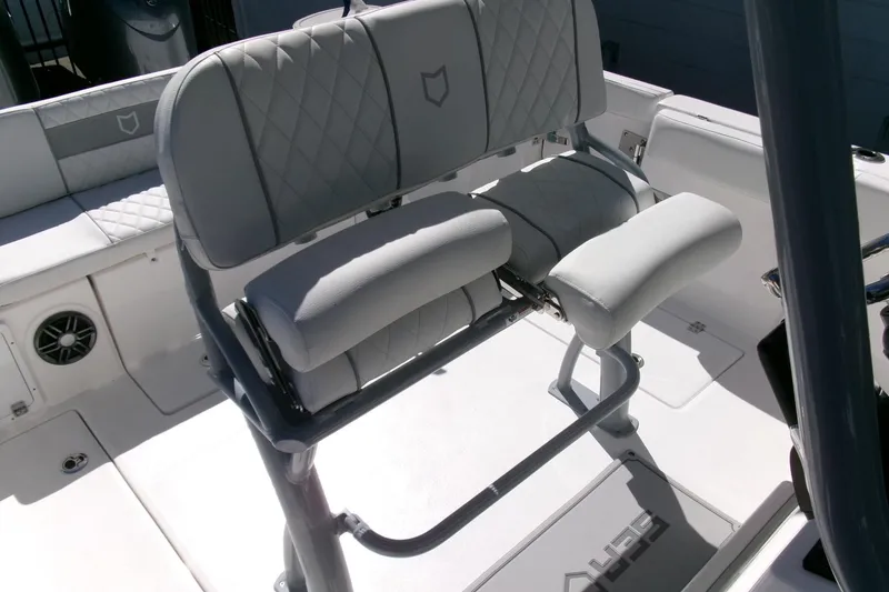 Slide: The Image of 2026 Sea Fox 268 Commander boat interior with cushioned seating and sleek design. - 21