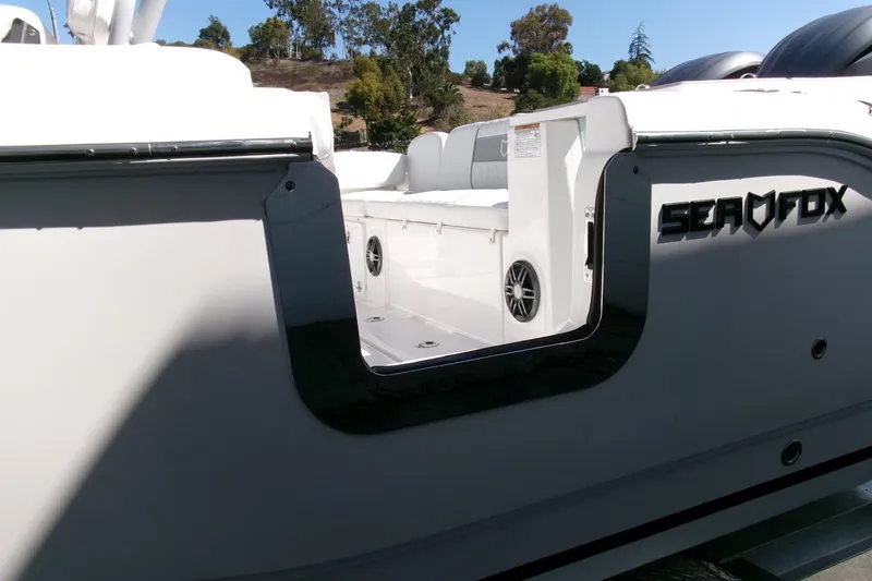Slide: The Image of 2026 Sea Fox 268 Commander boat interior with seating and speakers. - 32